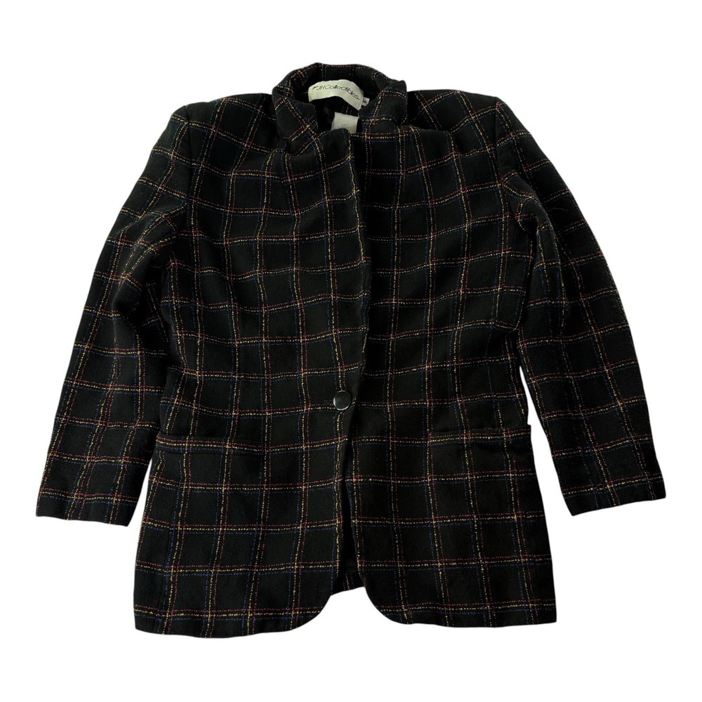 JH Collectibles Women's Blazer Size 6 Black Plaid One Button Career Jacket